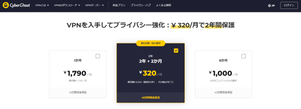 CyberGhost VPN ご利用料金